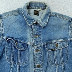 Vintage Lee Sanforized Denim Jacket Mens Medium Trucker Union Made USA Riders